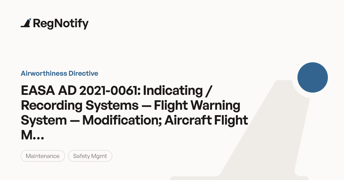 EASA AD 2021-0061 — Indicating / Recording Systems — Flight Warning ...