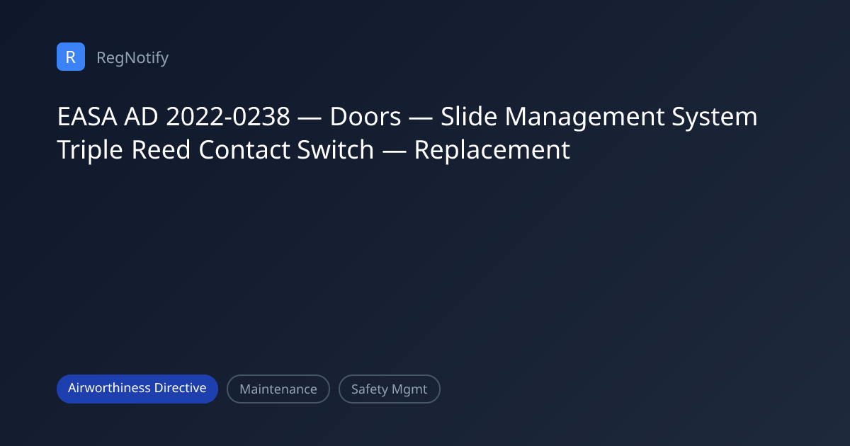 EASA AD 2022-0238 — Doors — Slide Management System Triple Reed Contact ...