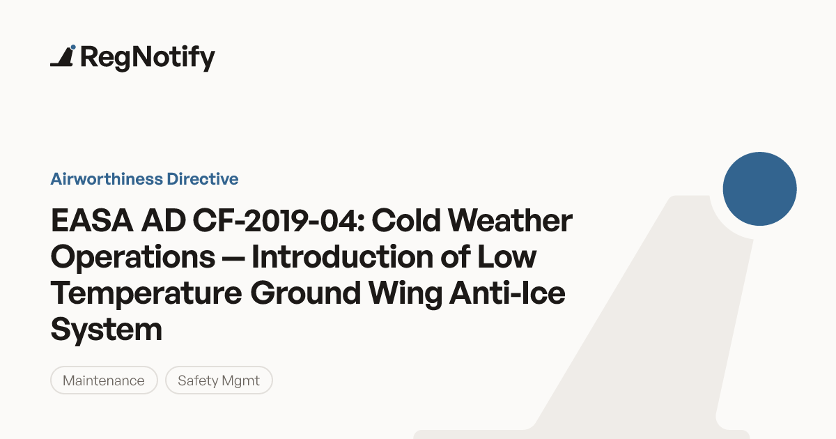 EASA AD CF-2019-04 — Cold Weather Operations — Introduction of Low ...