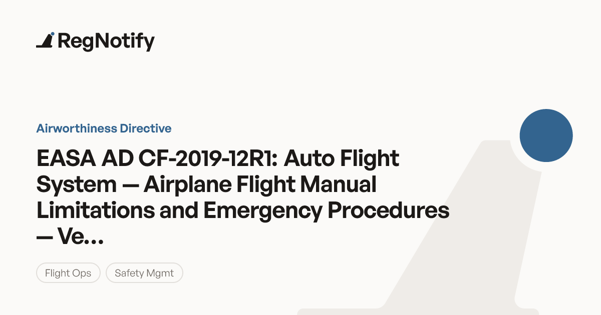 EASA AD CF-2019-12R1 — Auto Flight System — Airplane Flight Manual ...