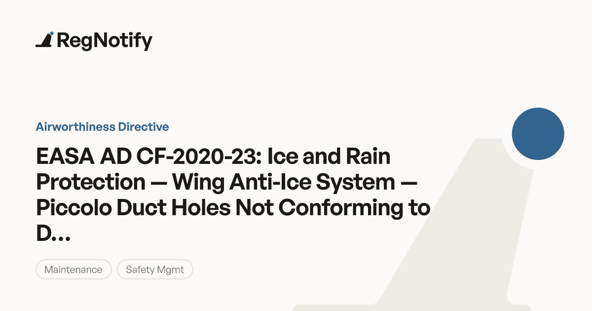 EASA AD CF-2020-23 — Ice and Rain Protection — Wing Anti-Ice System ...
