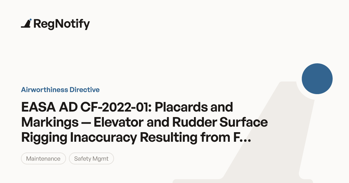 EASA AD CF-2022-01 — Placards and Markings — Elevator and Rudder ...