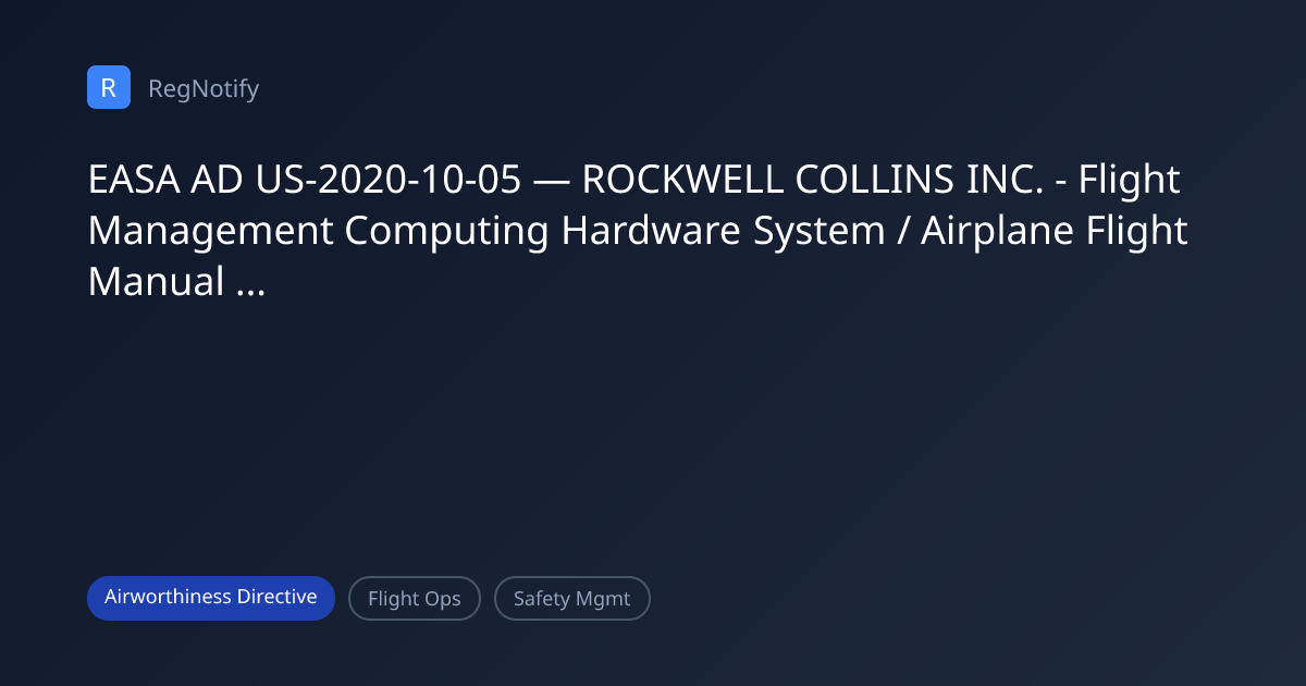 EASA AD US-2020-10-05 — ROCKWELL COLLINS INC. - Flight Management ...