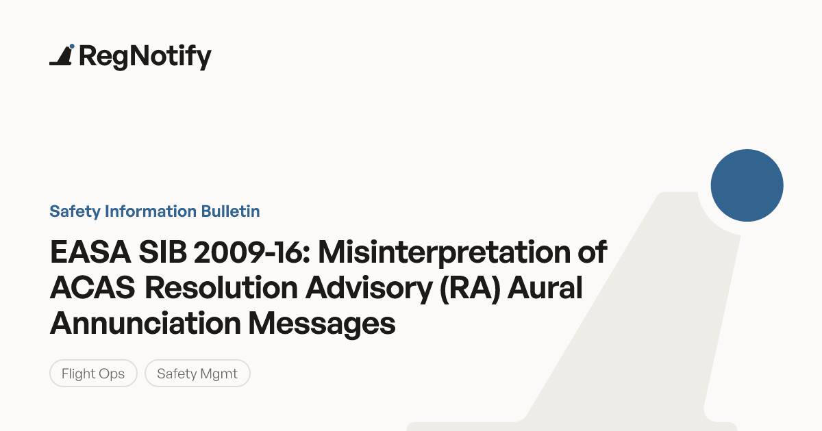 EASA SIB 2009-16 — Misinterpretation of ACAS Resolution Advisory (RA ...