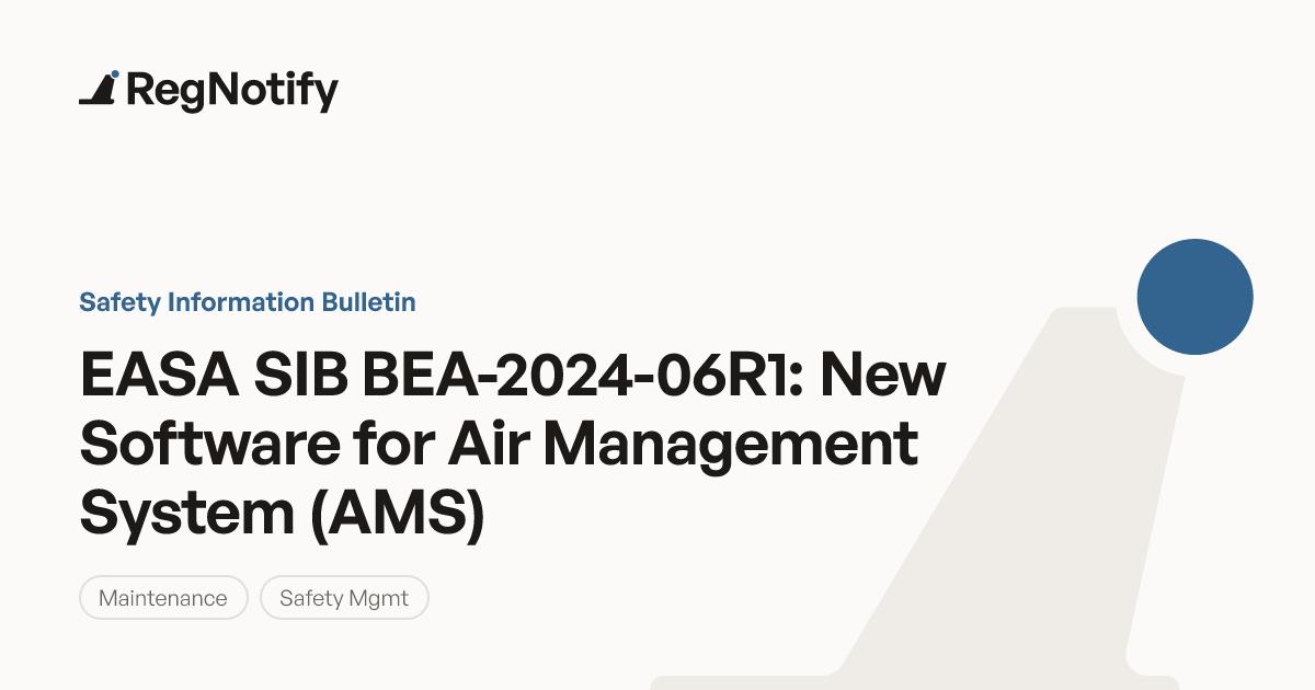 EASA SIB BEA-2024-06R1 — New Software for Air Management System (AMS ...