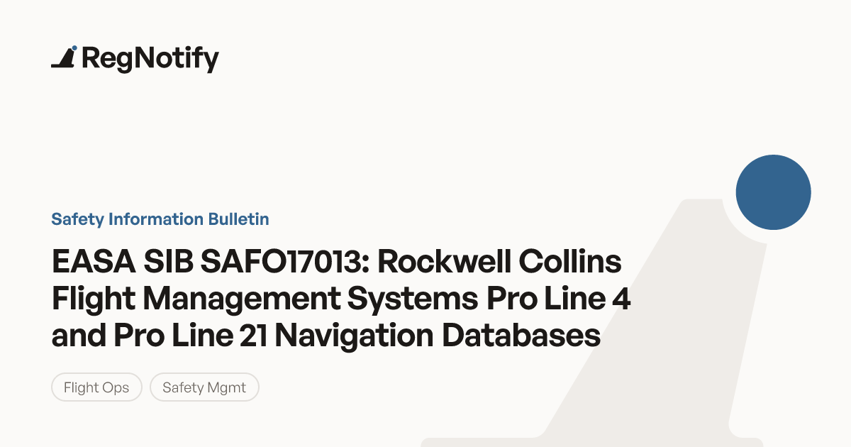 EASA SIB SAFO17013 — Rockwell Collins Flight Management Systems Pro ...